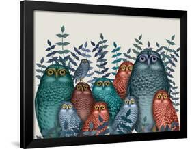 Electric Owls, Blue and Orange-Fab Funky-Framed Giclee Print