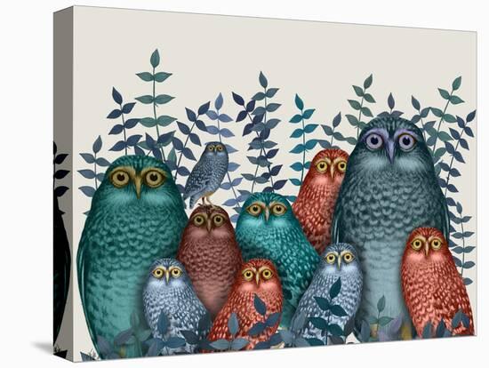 Electric Owls, Blue and Orange-Fab Funky-Stretched Canvas