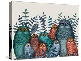 Electric Owls, Blue and Orange-Fab Funky-Stretched Canvas