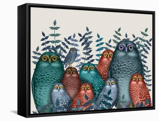 Electric Owls, Blue and Orange-Fab Funky-Framed Stretched Canvas