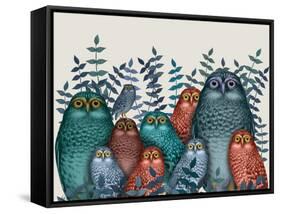 Electric Owls, Blue and Orange-Fab Funky-Framed Stretched Canvas