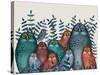 Electric Owls, Blue and Orange-Fab Funky-Stretched Canvas