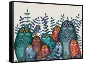 Electric Owls, Blue and Orange-Fab Funky-Framed Stretched Canvas
