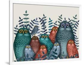 Electric Owls, Blue and Orange-Fab Funky-Framed Giclee Print