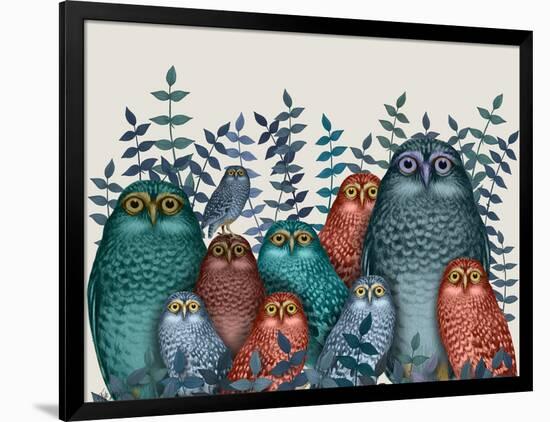 Electric Owls, Blue and Orange-Fab Funky-Framed Giclee Print