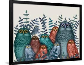 Electric Owls, Blue and Orange-Fab Funky-Framed Giclee Print