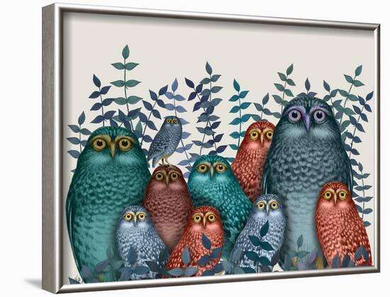 Electric Owls, Blue and Orange-Fab Funky-Framed Art Print