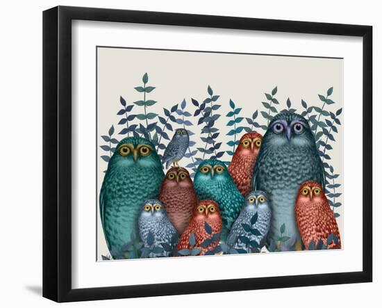 Electric Owls, Blue and Orange-Fab Funky-Framed Art Print