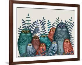 Electric Owls, Blue and Orange-Fab Funky-Framed Art Print