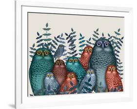 Electric Owls, Blue and Orange-Fab Funky-Framed Art Print