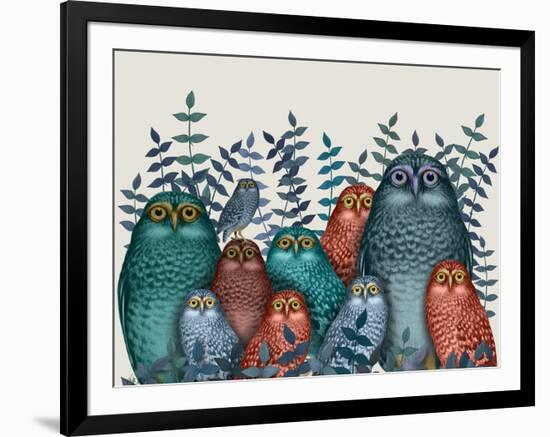 Electric Owls, Blue and Orange-Fab Funky-Framed Art Print