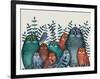 Electric Owls, Blue and Orange-Fab Funky-Framed Art Print