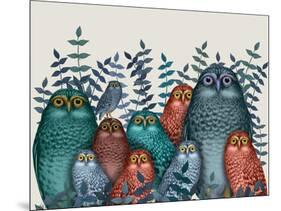 Electric Owls, Blue and Orange-Fab Funky-Mounted Art Print