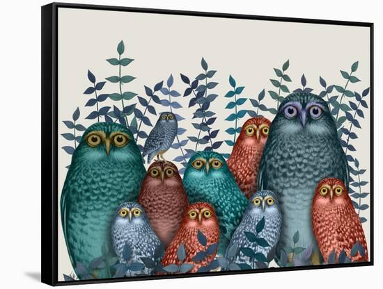 Electric Owls, Blue and Orange-Fab Funky-Framed Stretched Canvas