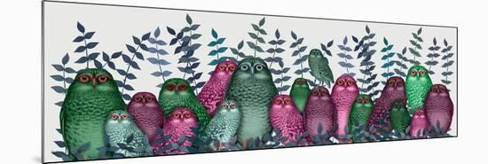 Electric Owls, Pink and Green-Fab Funky-Mounted Art Print