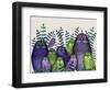 Electric Owls, Purple and Lime-Fab Funky-Framed Art Print