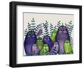 Electric Owls, Purple and Lime-Fab Funky-Framed Art Print