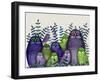 Electric Owls, Purple and Lime-Fab Funky-Framed Art Print