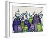 Electric Owls, Purple and Lime-Fab Funky-Framed Art Print