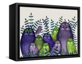Electric Owls, Purple and Lime-Fab Funky-Framed Stretched Canvas