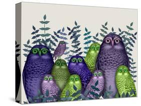 Electric Owls, Purple and Lime-Fab Funky-Stretched Canvas