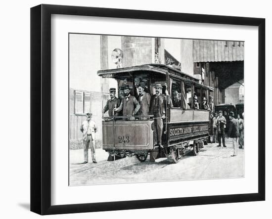 Electric Trams in Milan, 1893, Italy, 19th Century-null-Framed Giclee Print