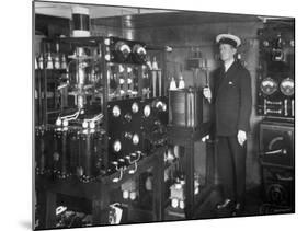 Electrical Engineer/Inventor Guglielmo Marconi in His Laboratory Aboard Steam Yacht "Elettra"-null-Mounted Premium Photographic Print