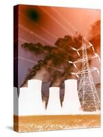 Electrical Wires in Front of Smoke Stacks Polluting the Sky-null-Stretched Canvas