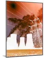 Electrical Wires in Front of Smoke Stacks Polluting the Sky-null-Mounted Photographic Print