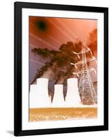 Electrical Wires in Front of Smoke Stacks Polluting the Sky-null-Framed Photographic Print