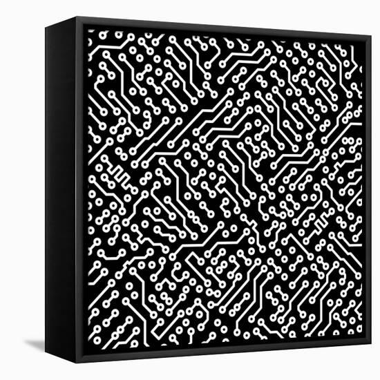 Electronic Monochrome Black And White Background Texture-pzAxe-Framed Stretched Canvas