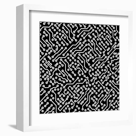 Electronic Monochrome Black And White Background Texture-pzAxe-Framed Art Print