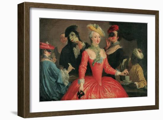 Elegant Company in Masque Costume Taking Coffee and Playing Cards-Pietro Longhi-Framed Giclee Print