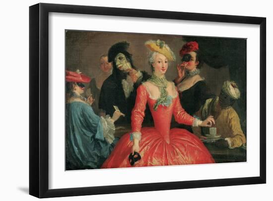 Elegant Company in Masque Costume Taking Coffee and Playing Cards-Pietro Longhi-Framed Giclee Print