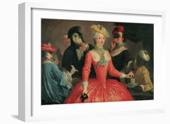 Elegant Company in Masque Costume Taking Coffee and Playing Cards-Pietro Longhi-Framed Giclee Print