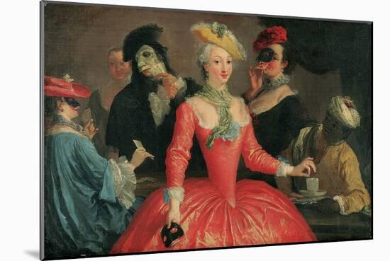 Elegant Company in Masque Costume Taking Coffee and Playing Cards-Pietro Longhi-Mounted Giclee Print