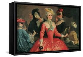 Elegant Company in Masque Costume Taking Coffee and Playing Cards-Pietro Longhi-Framed Stretched Canvas