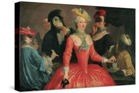 Elegant Company in Masque Costume Taking Coffee and Playing Cards-Pietro Longhi-Stretched Canvas