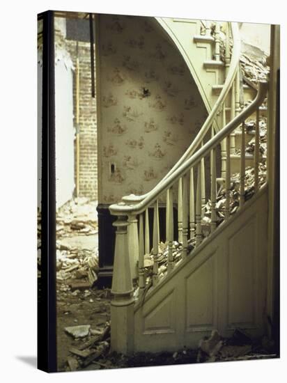 Elegant Curving Stairway Amid Rubble in Building under Demolition, in New York City-Walker Evans-Stretched Canvas