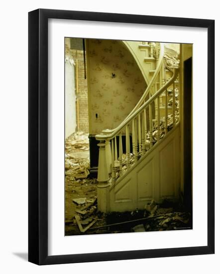 Elegant Curving Stairway Amid Rubble in Building under Demolition, in New York City-Walker Evans-Framed Photographic Print