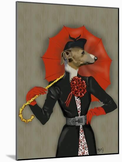 Elegant Greyhound and Red Umbrella-Fab Funky-Mounted Art Print