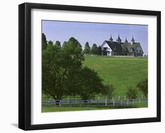 Elegant Horse Barn Atop Hill, Woodford County, Kentucky, USA-Dennis Flaherty-Framed Photographic Print