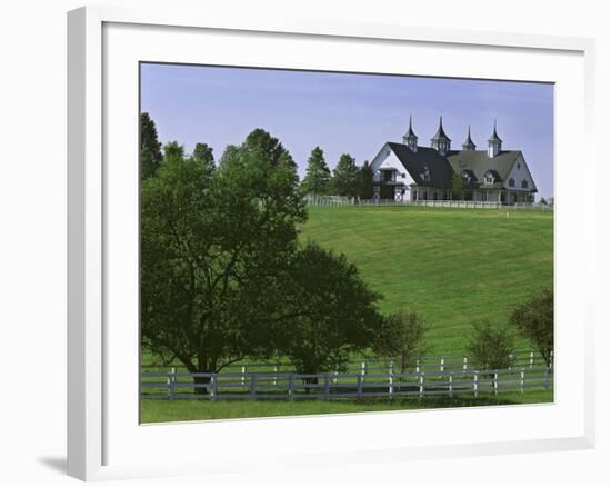 Elegant Horse Barn Atop Hill, Woodford County, Kentucky, USA-Dennis Flaherty-Framed Photographic Print