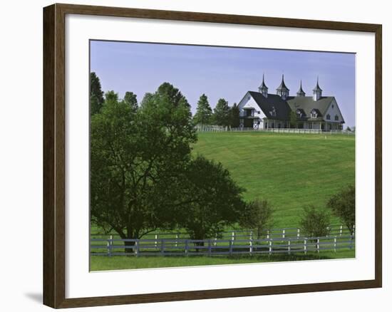 Elegant Horse Barn Atop Hill, Woodford County, Kentucky, USA-Dennis Flaherty-Framed Photographic Print