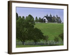 Elegant Horse Barn Atop Hill, Woodford County, Kentucky, USA-Dennis Flaherty-Framed Photographic Print