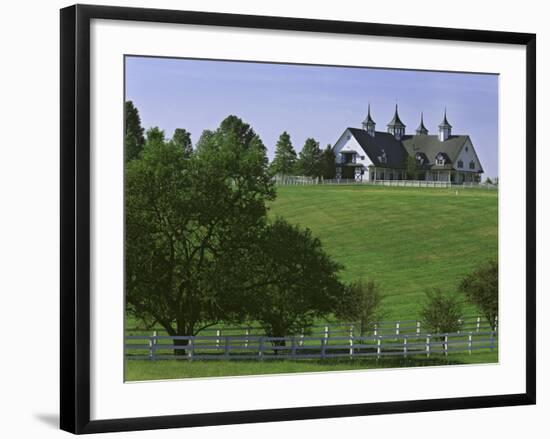 Elegant Horse Barn Atop Hill, Woodford County, Kentucky, USA-Dennis Flaherty-Framed Photographic Print