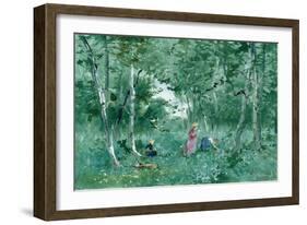 Elegant Ladies Picking Flowers in a Wood-Pompeo Mariani-Framed Giclee Print