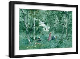 Elegant Ladies Picking Flowers in a Wood-Pompeo Mariani-Framed Giclee Print