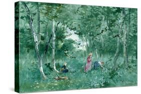 Elegant Ladies Picking Flowers in a Wood-Pompeo Mariani-Stretched Canvas