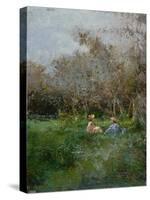 Elegant Ladies Resting in a Wooded Landscape-Pompeo Mariani-Stretched Canvas